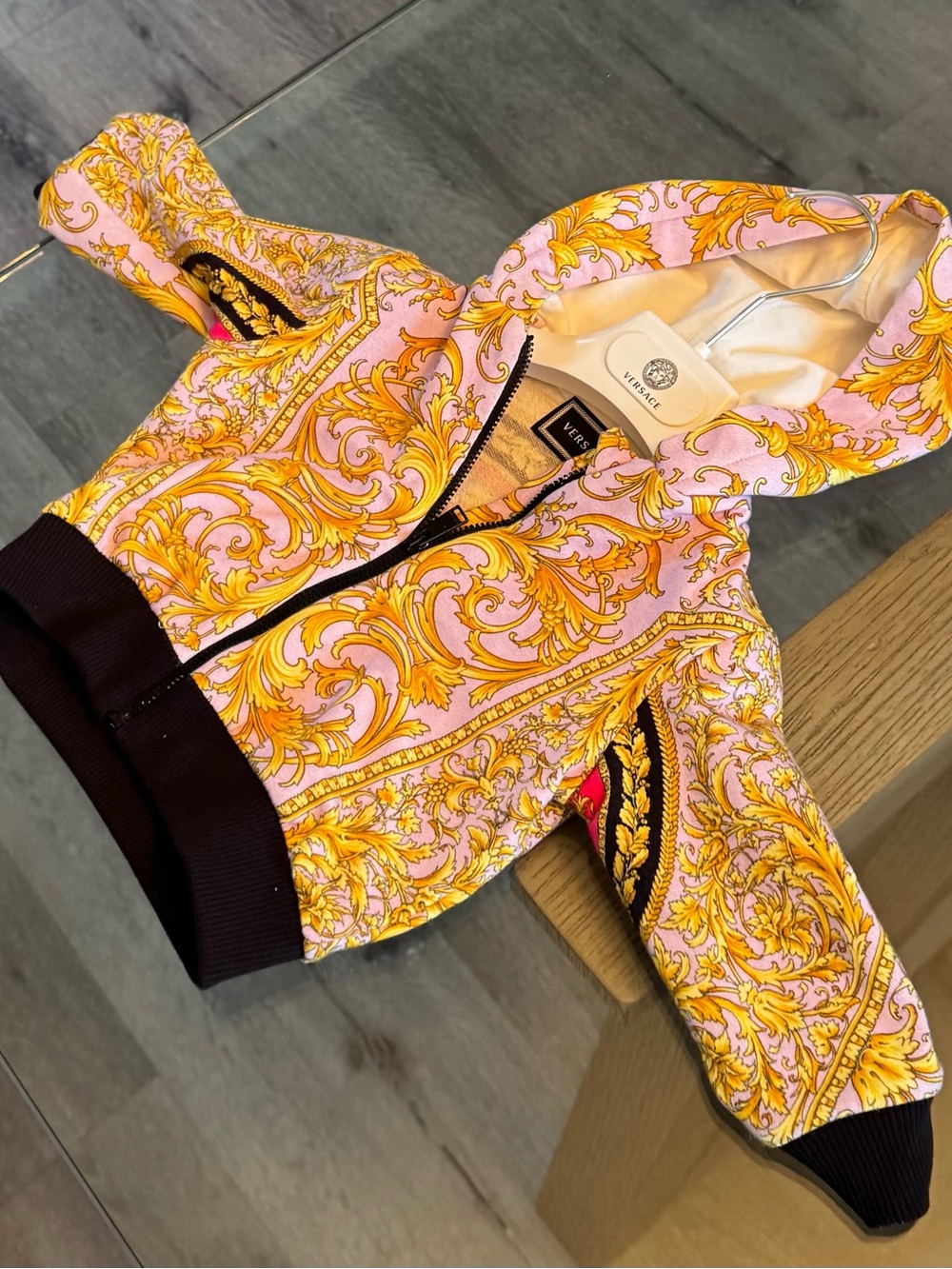 Versace Black & Beige Baby Hooded Jacket with Medusa Tag